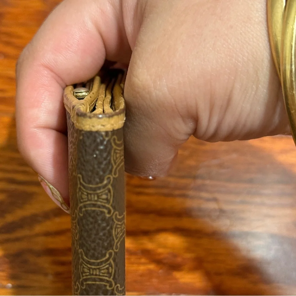 Celine Tan and Brown Logo Kiss Lock Wallet - Picture 5 of 12